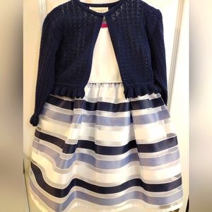 3T-- toddler navy blue and white dress with navy blue shrug